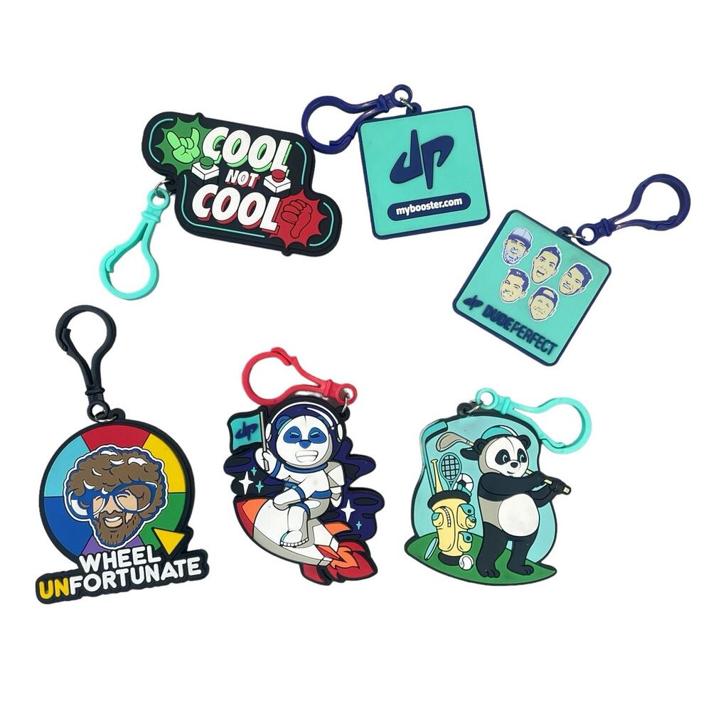 Lot of 6 Dude Perfect Backpack Clips Key Chains Wheel Unfortunate, Astronaut